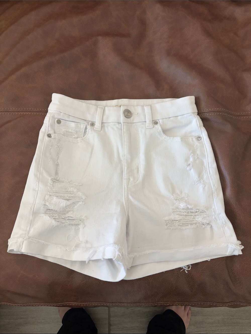 American Eagle Outfitters White Distressed Denim Shorts